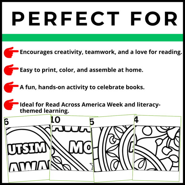 Autism Awareness Month Coloring Pages Collaborative Poster Bulletin Board set 3 - Image 2