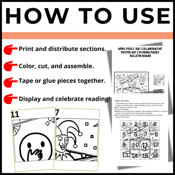 April Fools' Day Collaborative Poster Art Coloring Pages | Bulletin Board set 3 - Image 2