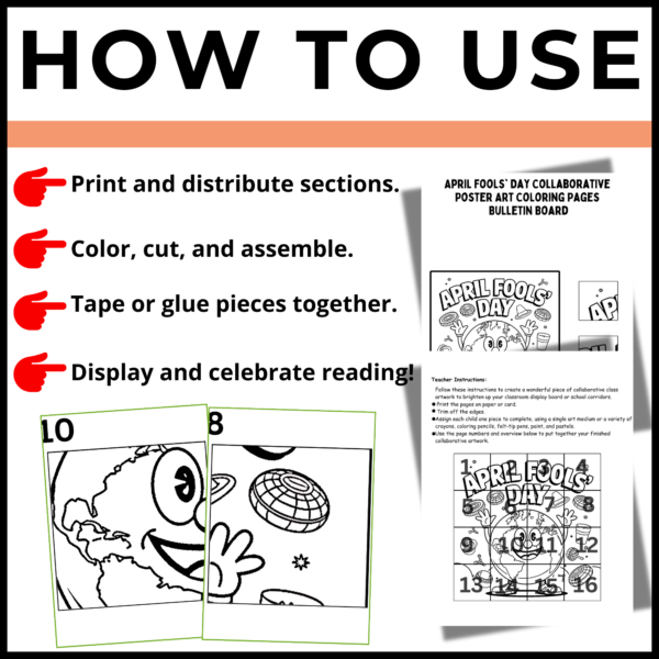 April Fools' Day Collaborative Poster Art Coloring Pages | Bulletin Board set 1 - Image 2