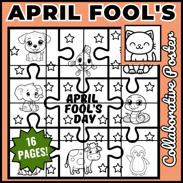 April Fools' Day Collaborative Poster Art Coloring Pages | Bulletin Board set 2