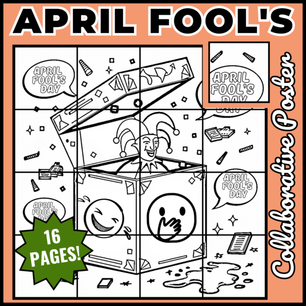 April Fools' Day Collaborative Poster Art Coloring Pages | Bulletin Board set 3