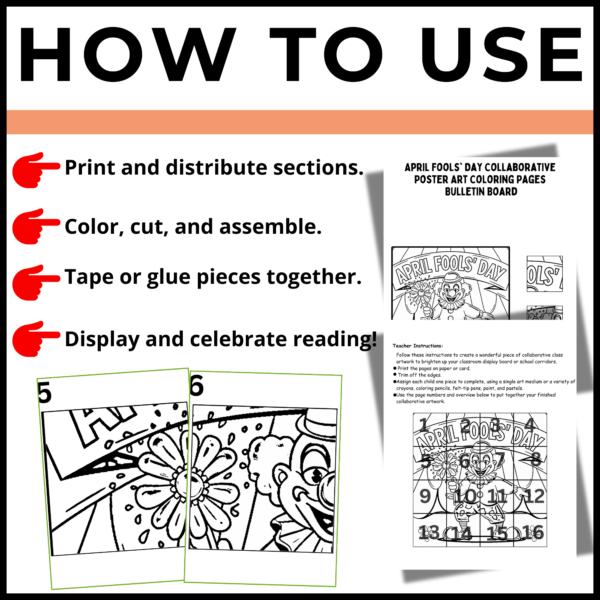 April Fools' Day Collaborative Poster Art Coloring Pages | Bulletin Board set 4 - Image 3