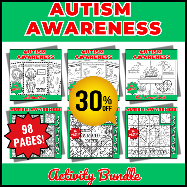 April National Autism Awareness Month Activity Reading and Crafts Bundle