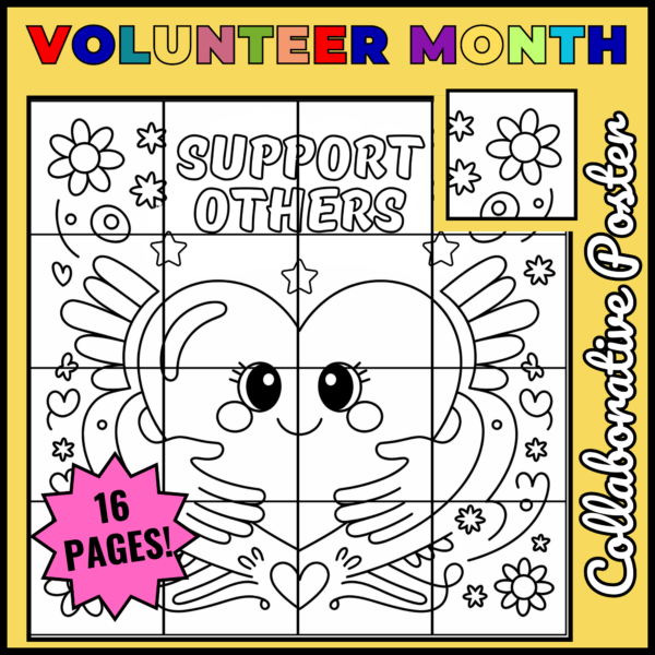 April National Volunteer Month Collaborative Coloring Posters Bundle - Image 3