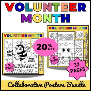 April National Volunteer Month Collaborative Coloring Posters Bundle