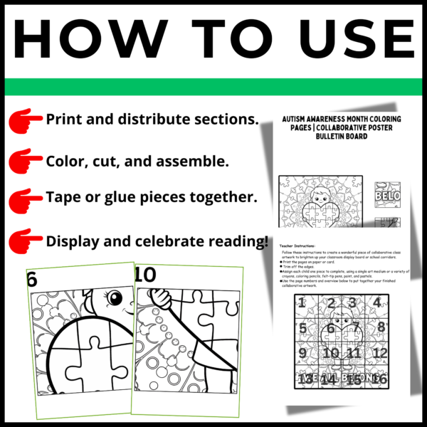 Autism Awareness Month Coloring Pages Collaborative Poster Bulletin Board set 2 - Image 3