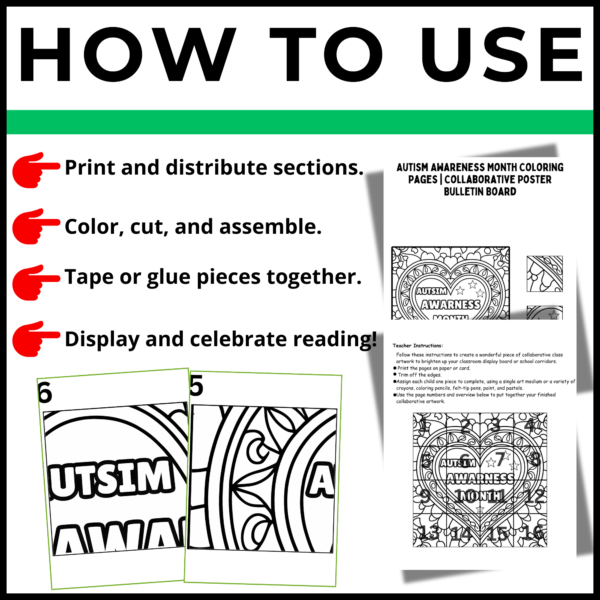 Autism Awareness Month Coloring Pages Collaborative Poster Bulletin Board set 3 - Image 3