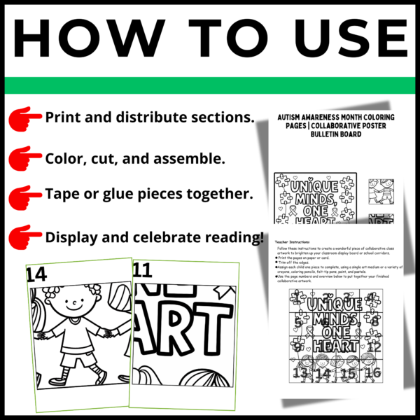Autism Awareness Month Coloring Pages Collaborative Poster Bulletin Board set 4 - Image 3