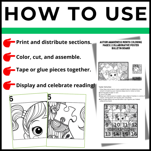 Autism Awareness Month Coloring Pages Collaborative Poster Bulletin Board set 1 - Image 3