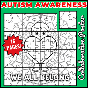 Autism Awareness Month Coloring Pages Collaborative Poster Bulletin Board set 2