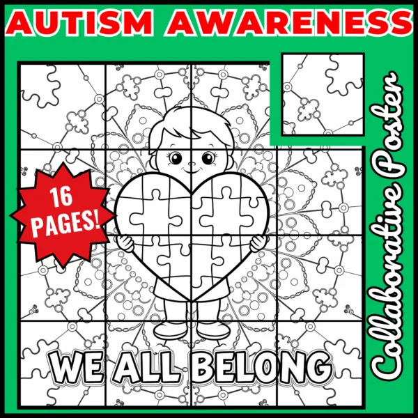National Autism Awareness Month Collaborative Coloring Posters Bundle - Image 4