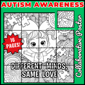 Autism Awareness Month Coloring Pages Collaborative Poster Bulletin Board set 1