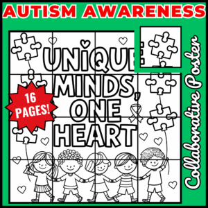 Autism Awareness Month Coloring Pages Collaborative Poster Bulletin Board set 4