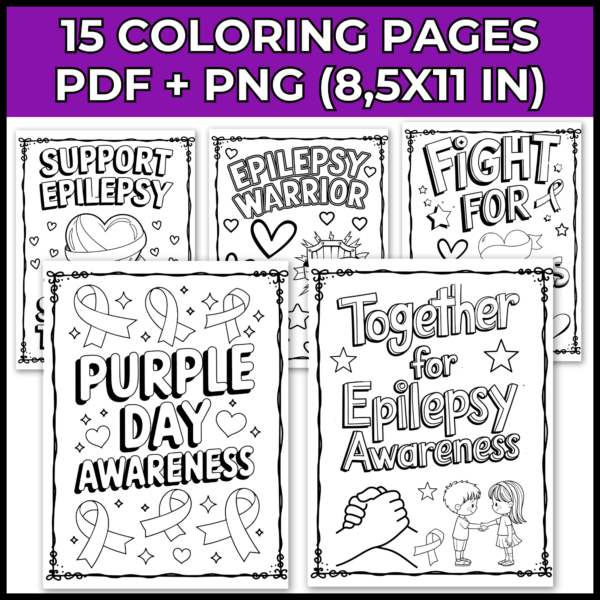 Epilepsy Awareness Day Coloring Pages | Purple Ribbon Coloring Sheets - Image 2