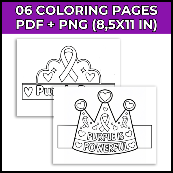 Epilepsy Awareness Day Hat/Crown Craft: Purple Ribbon Headband Coloring Activity - Image 2