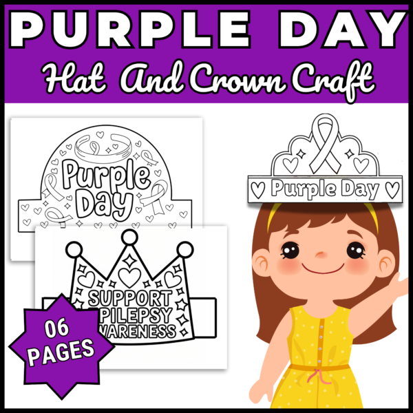 Epilepsy Awareness Day Hat/Crown Craft: Purple Ribbon Headband Coloring Activity