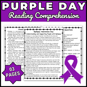 Epilepsy Awareness Day Reading Comprehension Passage & Questions | Purple Ribbon