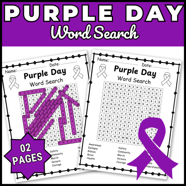 Epilepsy Awareness Day Word Search | Purple Ribbon Day Game