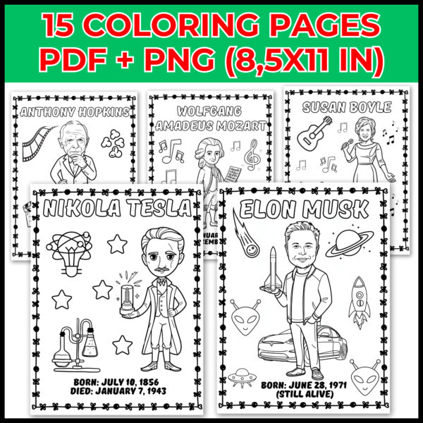 National Autism Awareness Month: Famous People With Autism Coloring Pages - Image 2