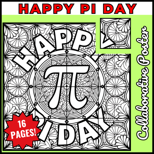 March Pi Day Collaborative Coloring Art Poster Bulletin Board