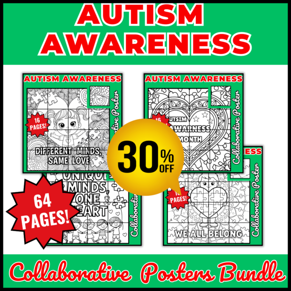 National Autism Awareness Month Collaborative Coloring Posters Bundle