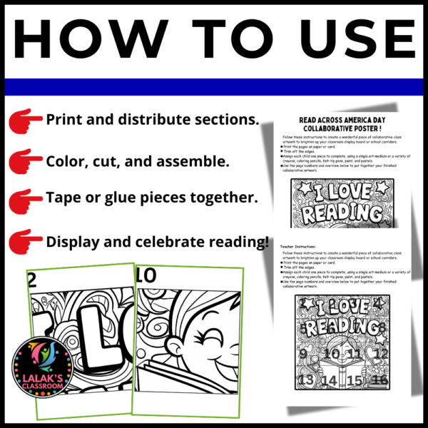 Read Across America Day: Collaborative Poster & Coloring Pages set 1 - Image 2