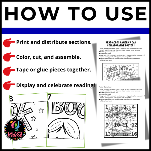 Read Across America Day: Collaborative Poster & Coloring Pages set 4 - Image 2