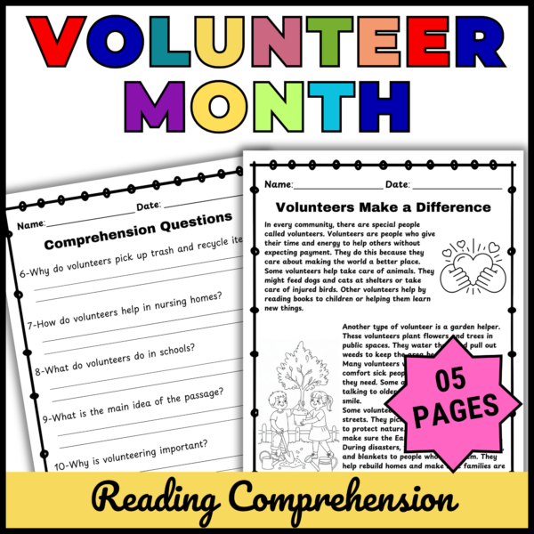 April National Volunteer Month Reading Comprehension Passage & Questions
