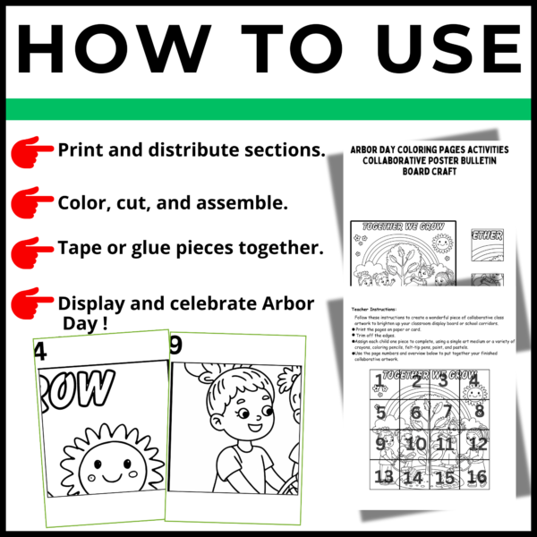Arbor Day coloring pages activities Collaborative Poster Bulletin Board set2 - Image 3