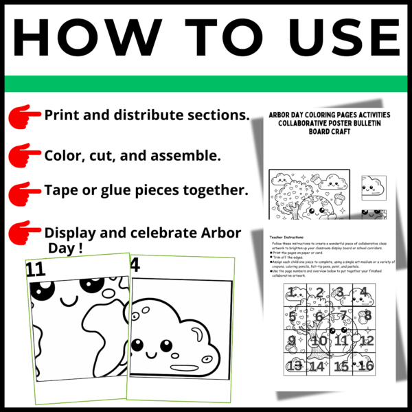 Arbor Day coloring pages activities Collaborative Poster Bulletin Board set3 - Image 2