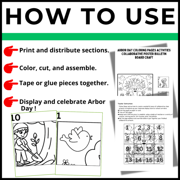 Arbor Day coloring pages activities Collaborative Poster Bulletin Board set1 - Image 2