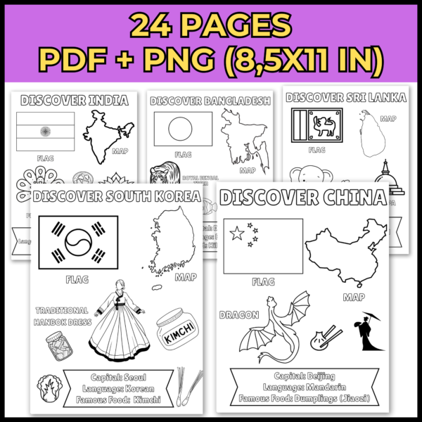 Asian American Pacific Islander Heritage Month Country Flags &Map Coloring Pages - Image 2