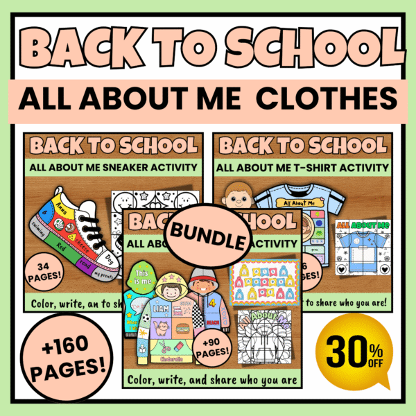 All About Me Clothes Bundle | Hoodie, T-Shirt & Sneaker Worksheets & Activities