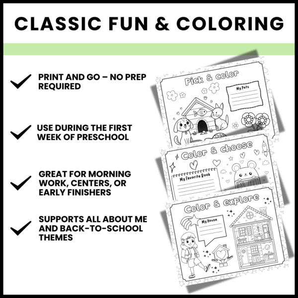 All About Me Coloring Pages for Preschool | First Week Activity - Image 3