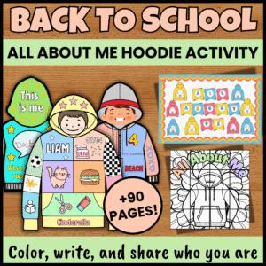 All About Me Hoodie Worksheets | Writing Prompts | Bulletin & Poster Kit