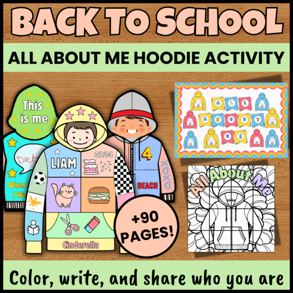 All About Me Hoodie Worksheets | Writing Prompts | Bulletin & Poster Kit