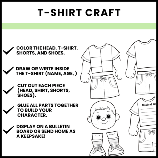 All About Me T-Shirt Craft & Writing Prompt Worksheets | Bulletin Board - Image 3