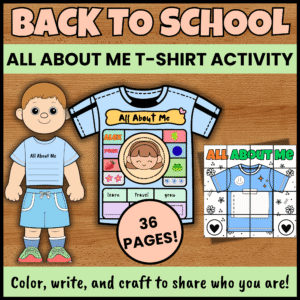 All About Me T-Shirt Craft & Writing Prompt Worksheets | Bulletin Board