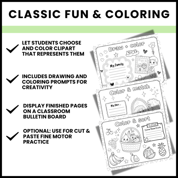 All About Me Coloring Pages for Preschool | First Week Activity - Image 2