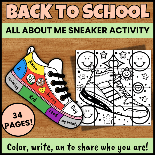 all about me sneaker | worksheets, writing prompt | poster ,bulletin board